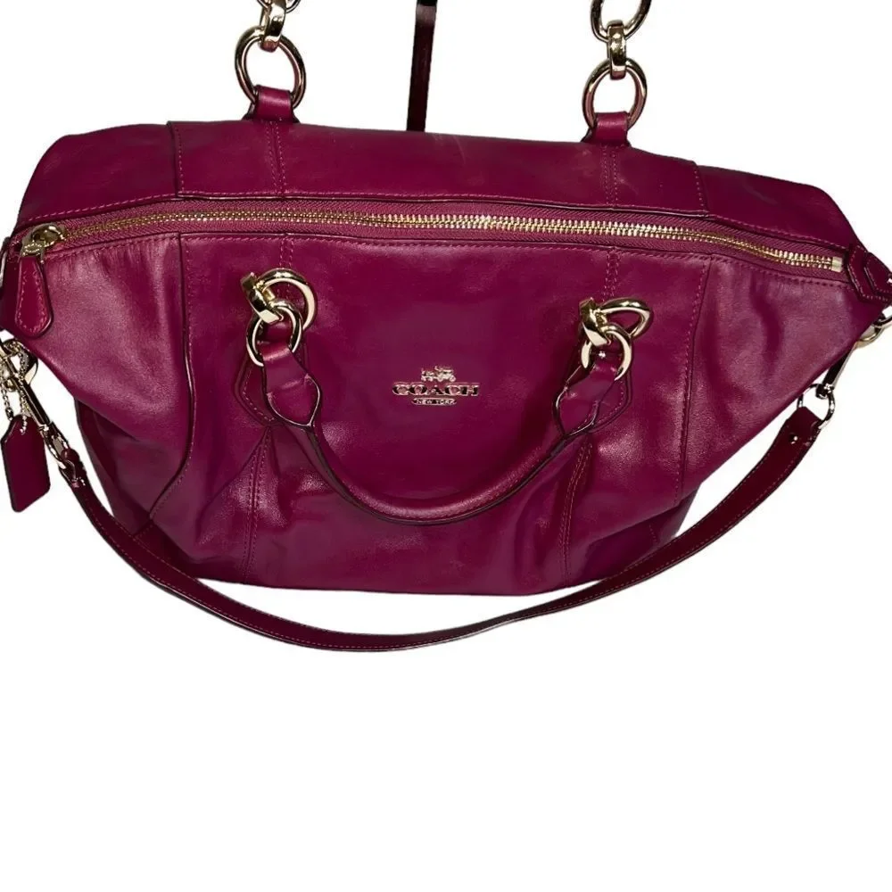 COACH Magenta Pebbled Leather Kelsey Satchel Bag